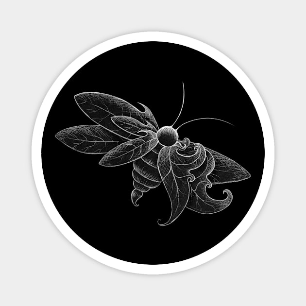 Insect, bee, moth, fantasy black and white Magnet by BlackRedDots